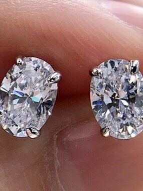 Certified 4ct. t.w. Moissanite Diamond Oval Cut Stud Earrings NEW